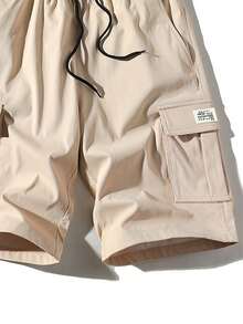 Men's Casual Cargo Shorts, Multi-Color Polyester, Drawstring Waist, Adjustable Shoulder Straps, Elastic Waist, Multiple Pockets, Suitable For Gym, Washable, Summer Casual Activities, Durable Fabric Jogger Shorts, Ideal Gift For Father And Boyfriend For Back To School Season, Perfect Christmas Gift - Apricot - View 4