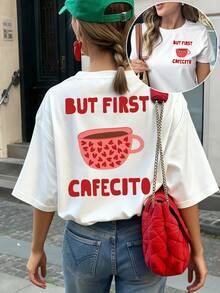 女士休闲加大码圆领 Capizotto T 恤，前后均有图案，是一款适合夏季的百搭 T 恤。 - 白色 - 查看 1