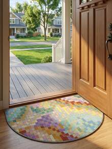 1pc Washable Semi-Circle Entrance Mat - Colorful Disco Ball Pattern, Washable Velvet Surface, Non-Slip Dotted Plastic Bottom, 4 Size Options, Suitable For Entryway, Bedroom And Bathroom, Bestselling And Well-Reviewed Semi-Circle Entrance Mat With Non-Slip Bottom - Multicolor (New) - View 8
