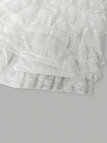 女士白色蕾丝拼接荷叶边低腰泡泡裙短裤，百搭舒适，清纯少女风、俏皮少女风，可爱简约，适合情人节、节日、夏季穿着 - 白色 - 查看 7