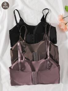3pcs/Set Women's Breathable Wireless Backless Bras With Pads - Multicolor - View 1