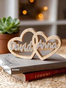 个性化名字心形装饰品，母亲节/父亲节、情人节、生日、周年纪念日、送给朋友、情侣、毕业典礼、圣诞节的礼物，高端家庭礼品，多功能、耐用、装饰性强、可重复使用、密封、精致、高品质、色彩缤纷、现代、定制、个性化、独特，送给她、男朋友、爸爸、妈妈、家人、朋友的理想礼物，适用于茶室、家居、花园、办公室，周年纪念日、情人节、母亲节、父亲节、毕业典礼、乔迁之喜、家居焕新、定制工艺品、旅行收纳、客厅装饰 - 原木色 - 查看 2