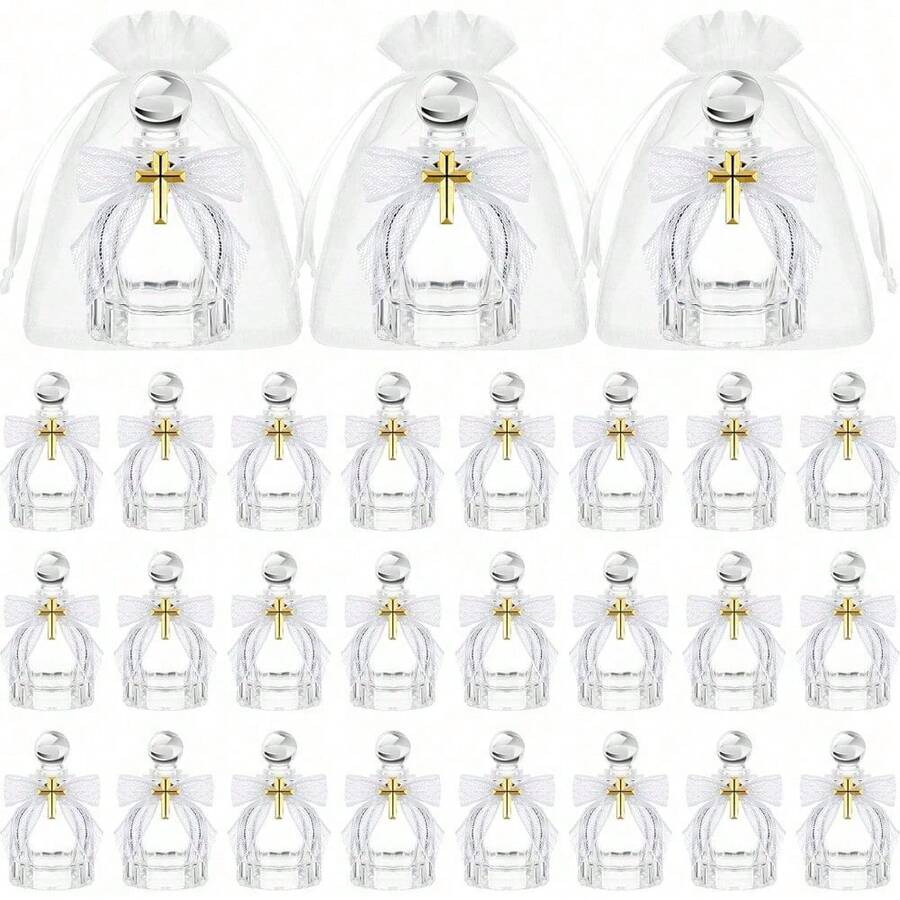 Holy Water Bottle, Catholic Mass Glass Baptism Gift For Guests, Christian Water Container With Cross, Transparent Tissue Bag, Holy Communion Host, Church Wedding Baptism (White, 24 Pieces/Set) - Multicolor - View 1