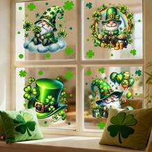 1/4pcs St. Patricks Day Window Clings Green Gnome With Pot Of Gold And Shamrock Static Sticker For Living Room Storefront Glass Home Irish Holiday Decoration Reusable DIY Ornament - Multicolor - View 3