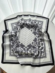 1件男女通用围巾，方形头巾，头饰，披肩，颈巾，方巾 - 白色 - 查看 2