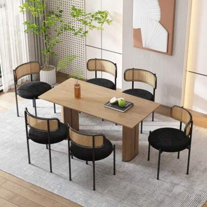 Velvet Dining Chairs, Set Of 4, Modern And Simple Lounge Chairs With Four Metal Support Legs, Rattan Lounge Chairs, Living Room And Bedroom Chairs