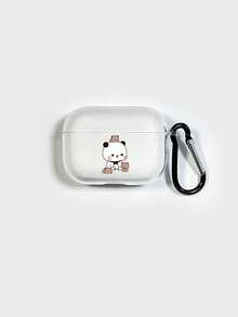 1pc Transparent TPU Teddy Bear Print Earbud Case With Black Hook, Compatible With Apple Bluetooth Earphones (Earbud Case Only, Earphones Not Included)