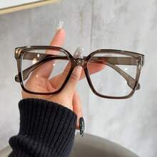 1 Pair Of Bohemian Style Large Square Transparent Glasses, Suitable For Women, Fashion Leopard Print And Solid Color, PC Polyester Material, Full Frame Design - 紫紅色 - 查看 7