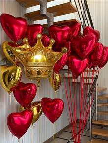 Red & Gold Decor Set - Large Gold LOVE Letter - Large Heart/Set, Polyester Foil Balloon Love Banner, Red Ribbon, Suitable For Valentine's Day, Anniversary, Wedding, Birthday Party, Home Decor, Hotel Decor, Photography Props - Multicolor - View 3