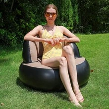 1pc Inflatable Sofa With Backrest, Portable Quick Inflation Foldable Slouchy Sofa, PVC Flocked Surface, Suitable For Living Room, Game Room, Bedroom, Balcony, Reading Room, Camping Equipment - Multicolor - View 3