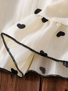 2件套女婴杏色爱心印花无袖荷叶边连衣裙配同款帽子套装，春夏款 - 杏色 - 查看 9