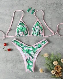 Ditsy Floral Halter Tie Bikini Swimsuit For Women, Stretchy & Skin-Friendly, Unique Design For Beach Vacation, Party, Hot Spring Date - Multicolor - View 2