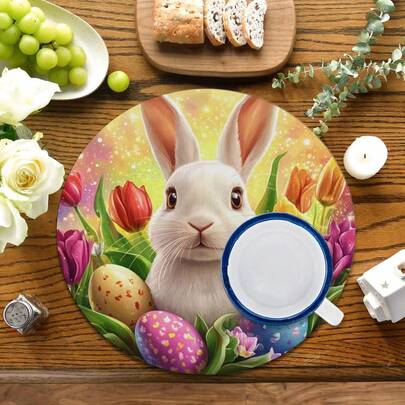 2 piezas/4 piezas/6 piezas Posavasos de silicona con diseño de conejito de Pascua y huevos de Pascua, regalo festivo, decoración festiva, adecuado para mesa de comedor, bar de café, decoración de temporada, manteles lavables, decoración de habitación, posavasos, tapetes de drenaje, manteles de mesa de cocina y comedor, decoración de fiesta interior y exterior, decoración del hogar, regalo ideal