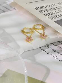 Eye-Catching Chic & 1-Pair Copper Earrings (Dangle/Hoop/Stud Styles) With Custom Birthstone – Perfect Personalized Gift For Girlfriend, Bestie And Mom On Valentine's Day, Birthday, Mother's Day And Christmas, Suitable For Daily Casual Wear, Romantic Dating And Lively Party Occasions - Multicolor - View 6