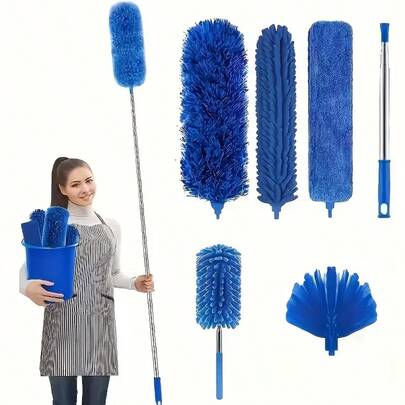 4/6pcs Set, Microfiber Dusters With Extension Pole, Retractable Dust Removal Brush, Bendable Head Microfiber Dusting Brush, Reusable Washable Ceiling Fan Duster For High Ceilings, Furniture, Car, Cleaning Supplies, Cleaning Tool, Ready For School