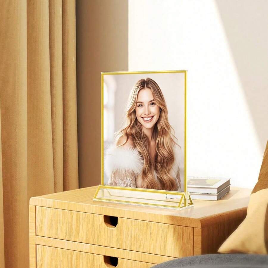 6pcs 5x7 Inch (12.7 X 17.8 Cm) Clear Acrylic Sign Holders, Double-Sided Gold Display Frames, Vertical Photo Stands For Table Numbers, Menus, Flyers, Weddings And Office