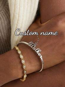 Customized Women's Stainless Steel Bracelet With Personalized Nameplate, Letter, Heart, Hollow Butterfly Design, Jewelry Gift For Women, Wedding, Valentine's Day - Silver Bracelet - View 5