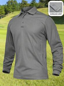 Men's Quick Dry Hiking Polo Shirts Long Sleeve Military Tactical Work T-Shirts Breathable Lightweight Golf Tees Outdoor Performance Tops, Light Grey - Light Grey - View 2
