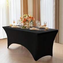 1 Piece Of 4/6/8 Inch Polyester Tablecloth, Rectangular, Fully Elastic Elastic Band, Soft Texture, Can Be Tightly Attached To The Desktop, Wrinkle Resistant And Washable, Elastic Open Back Table Skirt For Wedding, Banquet And Trade Show Decoration, - Multicolor - View 8