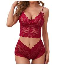 Style Lingerie Sheer Lace Strap Adjustable Three-Piece Setcrotchless Lingerie Valentinecrotchless Lingerie Valentine - Burgundy - View 4