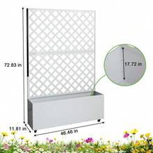 Caja de Plantación Metálica con Rejilla Cama de Jardín Elevada con Orificios de Drenaje 73"x47"x12" para Plantas Trepadoras - Blanco - estampado de cuadros - sin ruedas - Ver 2