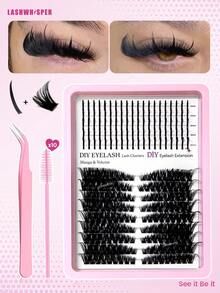 DIY Eyelash Extension Kit - Pointed Single Lashes, D-Curl Fluffy Lash Clusters, Manga Fairy Style - Pink - View 14