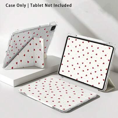 Heart Painted Effect Acrylic Crystal Cover Compatible With Honor, Redmi, OPPO, VIVO, Apple, Fold Anti-Bend, Reinforced Silicone Corners, Auto Wake/Sleep Function, Built-In Pencil Slot, Multi-Angle Foldable Stand - Perfect Daily Protection, Great Holiday Gift