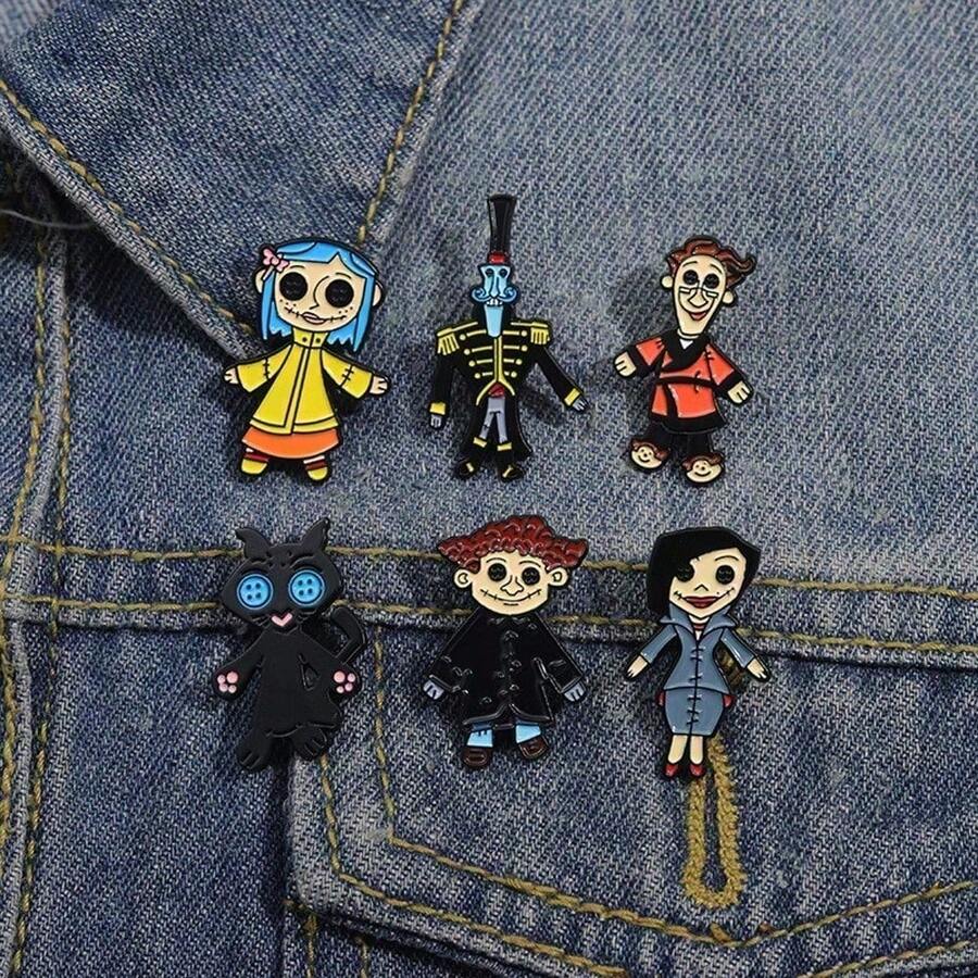 6pcs/Set Kawaii Cartoon Character Family Metal Badge Brooch Decor Dress Accessories Pin For Clothes Bag Charm School Office Accessories Shirts Jacket Jewelry Christmas Halloween Clothes Pin Funny Cute Teacher Gifts - 彩色 - 查看 1