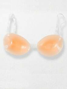 1 Pair Transparent Adhesive Strapless Low-Cut Bra, Seamless Backless Invisible Bra, Strapless Bridal Bra, Silicone Bra, Lingerie And Nipple Covers - Apricot - View 11