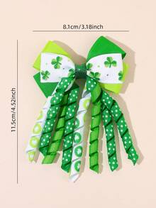 2pcs St. Patrick's Day Clover Print Hair Clips, White & Green Tassel Butterfly Claw Clips, Cute Curly Hair Clips, Four-Leaf Clover Hair Pins, Carnival Hair Clips, Women Hair Accessories - Multicolor - View 5