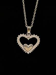 1PC Hollowed Out Double Heart-Shaped Diamond Pendant With Stainless Steel Chain Suitable For Valentine's Day, Couples, Mother's Day Celebration, And Daily Wear. A Great Jewelry Necklace - Heart Necklace - View 4