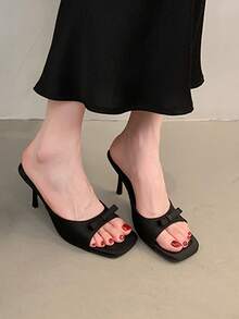 Women's Fashion 2026 New Summer Stilettos One-Piece Sandals, French Fairy Style Bow Tie Black High Heel Slide Sandals - Black - View 3