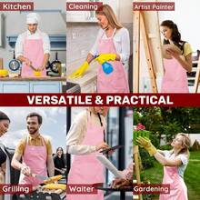 2 Pcs Plus Size Chef Apron, Unisex Professional Apron With 2 Pockets For CooFKing, Work, BaFKing (Larger Size) - Pink - View 8