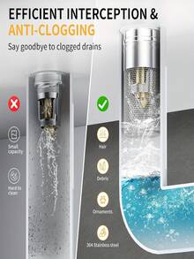 1/2pcs Bounce-Back Sink Drain Plug, Chrome Plated Plastic Body, Pop-Up Bathroom Sink Stopper With Hair Catcher & Drain Strainer, Fits 3.4-4.0cm Drain, Removable & Easy To Clean Basket, Prevents Clogging And Jewelry Loss - Silver - View 6