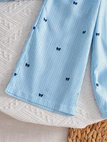 2pcs Setelan Musim Panas Anak Perempuan Atasan Rompi dan Celana Motif Pita Kotak-kotak Biru - Biru - View 5