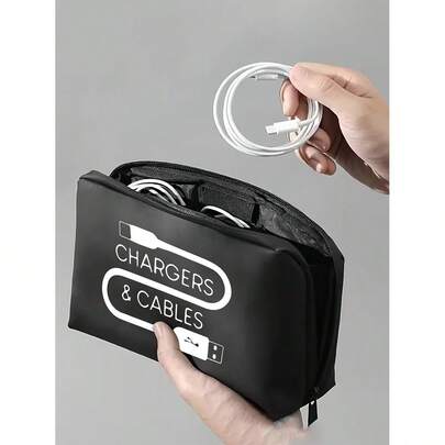 便携式数码收纳包，带拉链数据线收纳袋，印有卡通数据线字母图案，适用于运动相机、U盘、数据线和充电器——小巧便携，内部隔层设计，可收纳摄影器材、健身器材及配件（兼容相机配件），情人节礼物，送给爸爸和男朋友的节日礼物