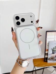 Minimalist Premium Solid White Phone Case, Phone Case With Built-In Magnetic Suction, Stylish Accessory Suitable For Daily Commuting, New Year Vibe, Perfect Gift For Friends, Shockproof, Anti-Slip, Scratch-Resistant, Compatible With Apple, - White - View 2