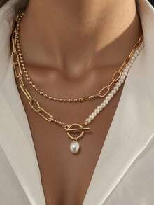 5 件套复古优雅金属心形和蝴蝶结吊坠项链套装，适合女士分层佩戴，适合日常、派对、正式场合、时尚配饰、送给朋友和母亲的礼物（链长可能有所不同） - 彩色 - 查看 5