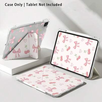 Bow-Knot 1pc Painted Effect Acrylic Crystal Tablet Protective Case With Stand, Compatible With Honor, Redmi, OPPO, VIVO, Apple, Fold Anti-Bend, Reinforced Silicone Corners, Auto Wake/Sleep Function, Built-In Pencil Slot, Multi-Angle Foldable Stand - Perfect Daily Protection, Great Holiday Gift