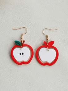 1对可爱双层苹果亚克力吊坠耳环，适合女性、音乐节和节日派对佩戴
