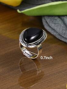 Cring Coco 一款锌合金女士戒指，椭圆形，复古经典，做旧时尚，波西米亚风派对婚礼黑色树脂奢华宫廷风格，在欧洲和法国流行，高端手工珠宝，适合日常佩戴、派对、度假、情人节、母亲节、生日礼物。 - 黑色 - 查看 4