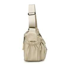 Bolso bandolera para mujer, de color liso, con forma de media luna, ligero, con correa larga - Blanco - Ver 3