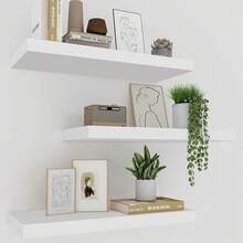 1pc Wall Mounted Floating Shelf, One-Piece Partition Shelf, No Drilling Required, Wall Decor Rack For Living Room, Dining Room, TV Wall, Storage Organizer - White - View 1