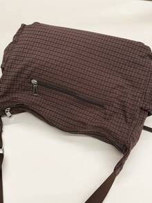 Korean & Japanese Style Plaid Women's Shoulder Bag, Casual & Versatile, Bow Decor, Multi-Pocket, Foldable, Adjustable Strap, Suitable For Daily Use, School/College, Simple & Cute, Pleated, Multi-Pocket, Drawstring Front Pocket Plaid Cloth Bag , Old Money - 彩色 - 查看 5