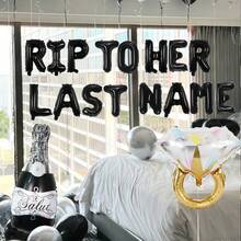 16/38件哥特式单身派对装饰气球套装，包含16英寸黑色“ To Her Last Name”字母气球、黑色酒瓶气球、钻戒气球，适用于单身派对装饰、哥特式单身派对装饰、订婚婚礼派对、黑色新娘送礼会装饰、告别单身生活、新娘送礼会装饰、趣味单身派对、新娘或死亡主题派对、婚礼订婚派对。 - 彩色 - 查看 3