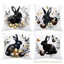 MEMNUN 4 件装复活节黑金兔子彩蛋印花抱枕套【不含枕芯】，尺寸分别为 17.7*17.7 英寸（45*45 厘米）/ 19.69*19.69 英寸（50*50 厘米）/ 15.75*15.75 英寸（40*40 厘米），【单面印花】复活节主题涤纶抱枕套，适用于沙发、床、客厅、卧室、汽车、办公室、酒店装饰，是馈赠亲朋好友的完美礼物。 - 彩色 - 查看 3