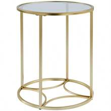 Gold Round Coffee Table With Glass Top – Modern Side Table For Living Room Or Entryway - Gold - View 7