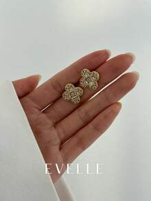 Pendientes de cobre chapados en oro de 18K, elegantes y lindos, aptos para uso diario y reuniones - Dorado - Ver 4