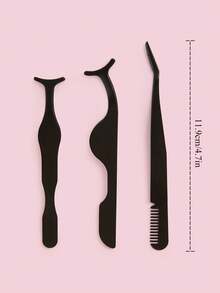 3pcs/set Black Seahorse + Pumpkin + Comb Tweezers For False Eyelashes Extension, Makeup Essential Tool - Black - View 6