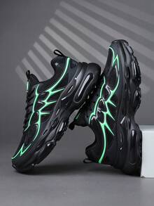 2026新款男士运动鞋，时尚系带运动鞋，黑绿个性街头风厚底休闲鞋 - 黑 - 查看 5